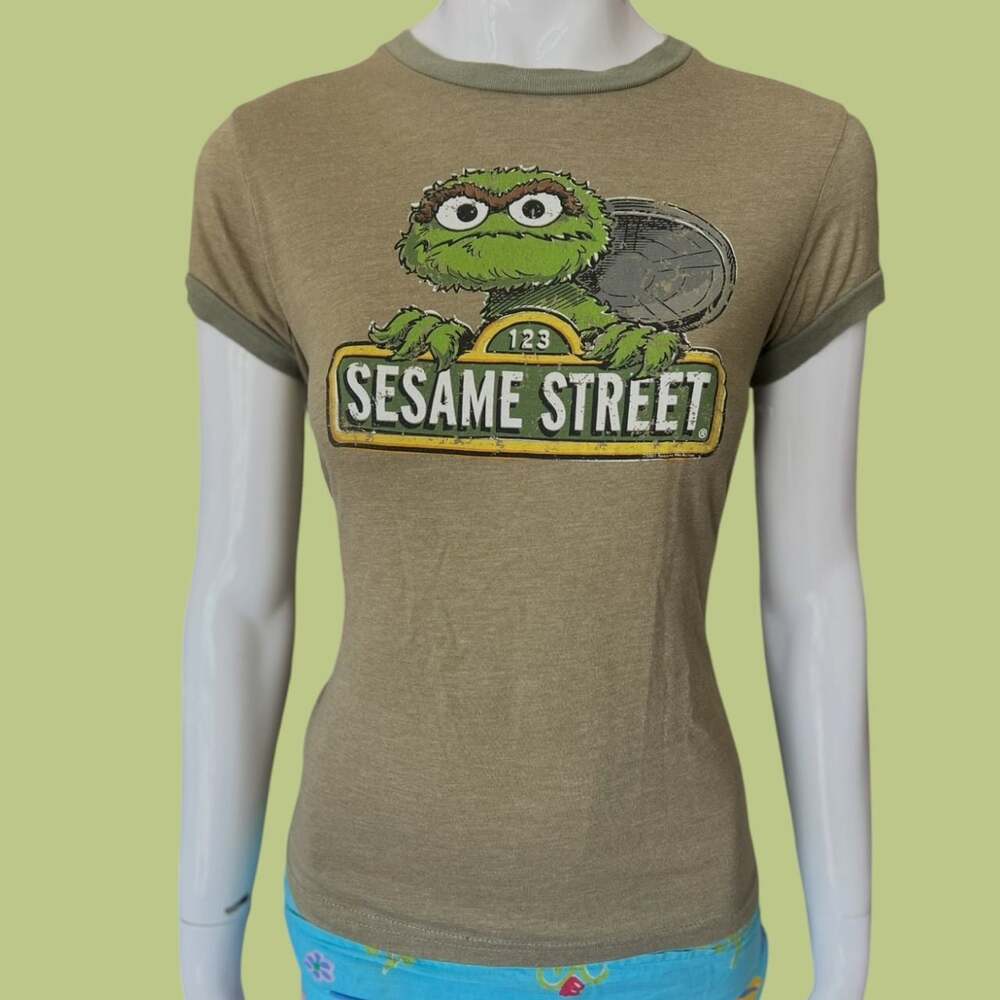 Junk Food Sesame Street Oscar the Grouch Graphic Ringer T-Shirt